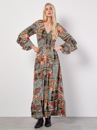 Scarf Print Maxi Dress Apricot Collections 