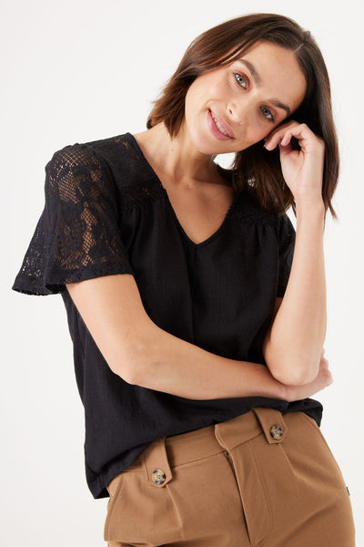 Black T-shirt with Lace Detail Shirt Garcia 