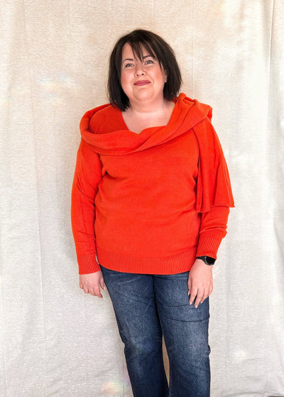 MNRK - Tangerine Knit Sweater with Scarf JEMS Boutique Style 