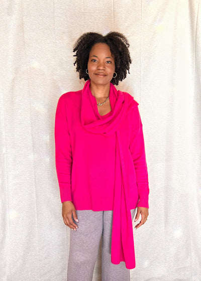 MNRK - Fushia Knit Sweater with Scarf JEMS Boutique Style 