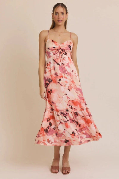 Sweetheart S.P.G Strap Front Tie Floral Print Dress DRESS Gilli Clothing 