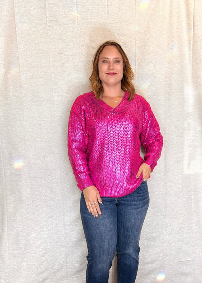 MNRK - Fushia Metallic Knit Sweater JEMS Boutique Style 