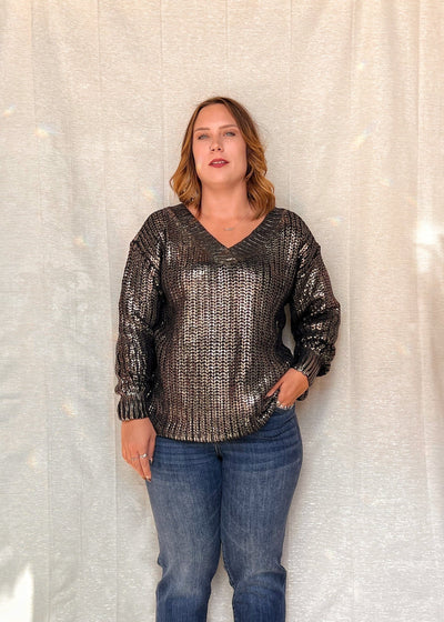 MNRK - Ebony Metallic Knit Sweater JEMS Boutique Style 