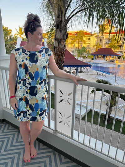 MNRK - Blue Floral Linen Dress Dress MNRK 