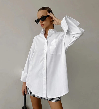 White Lapel Collar Botton Down Fit Daily Shirt SHIRT SWEETKAMA 