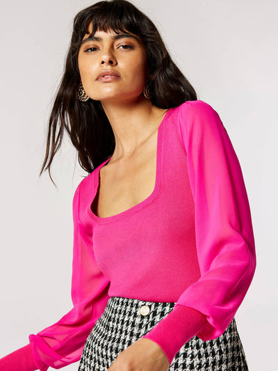 Pink Chiffon Sleeve long sleeve shirt Shirt Apricot Collections 