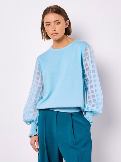 Contrast Organza Sleeves Top BLOUSE Apricot Collections 