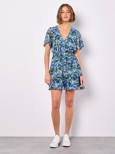 Watercolour Floral Chiffon Mini Dress DRESS Apricot Collections 