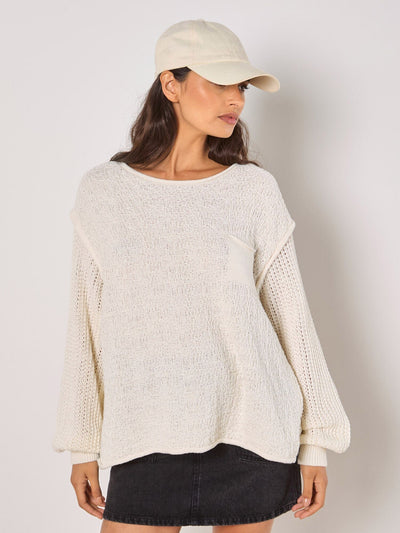 Textured Knit Oversized Top Top Apricot Collections 