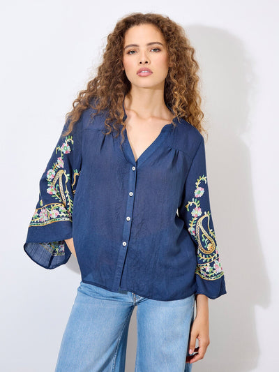 Paisley Embroidered Bell Sleeve Blouse BLOUSE Apricot Collections 