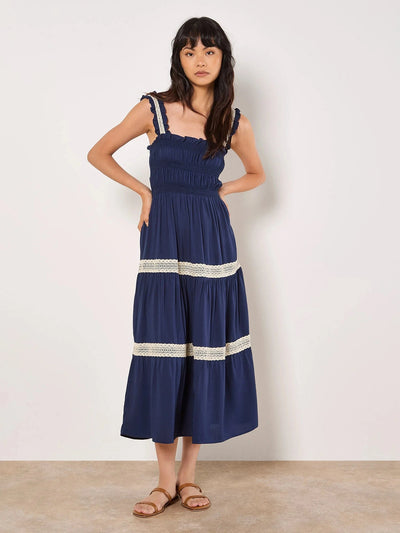 Crochet Lace Tiered Midi Dress DRESS Apricot Collections 