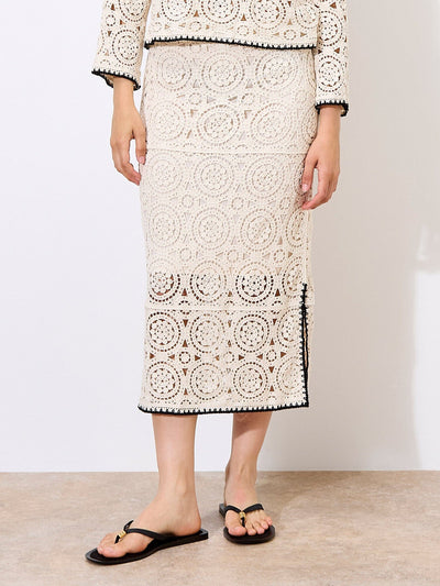 Crochet Circles Midi Skirt SKIRT Apricot Collections 