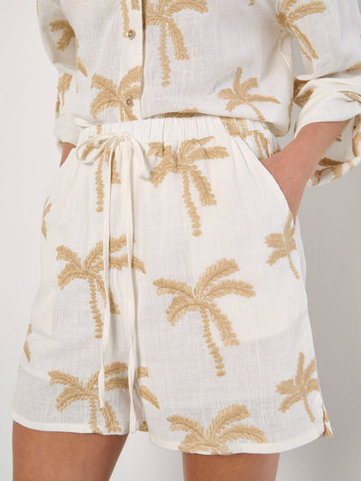 Embroidered Palm Tree Shorts short Apricot Collections 