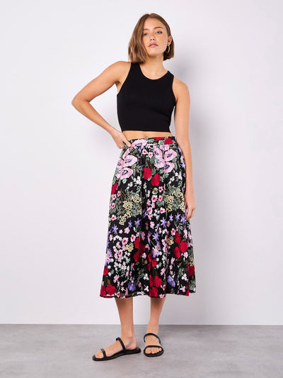 Embroidered Floral Mesh Midi Skirt SKIRT Apricot Collections 