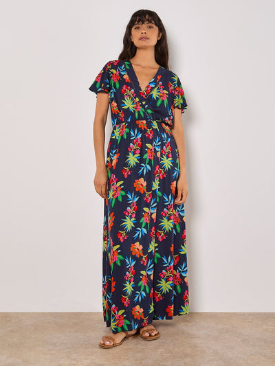 Tropical Print Wrap Maxi Dress DRESS Apricot Collections 