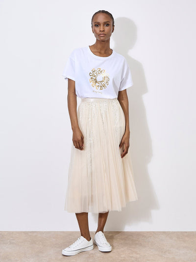Sequin Tulle Midaxi Skirt SKIRT Apricot Collections 