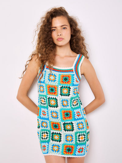 Crochet Squares Mini Dress DRESS Apricot Collections 