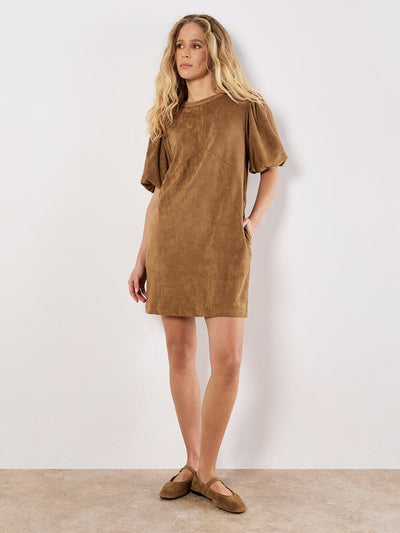 Suede Mini Puff Sleeve Dress Dress Apricot Collections 
