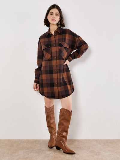 Oversized Check Shirt Mini Dress Dress Apricot Collections 