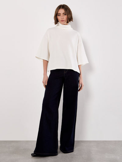 Waffle Knit Mock Neck T-Shirt TOP Apricot Collections 