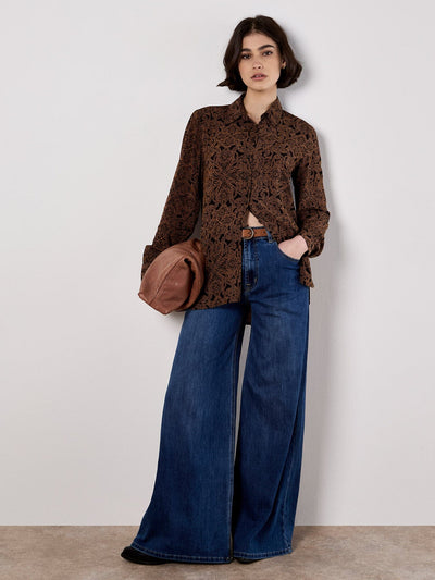 Art Deco Paisley Print Shirt BLOUSE Apricot Collections 