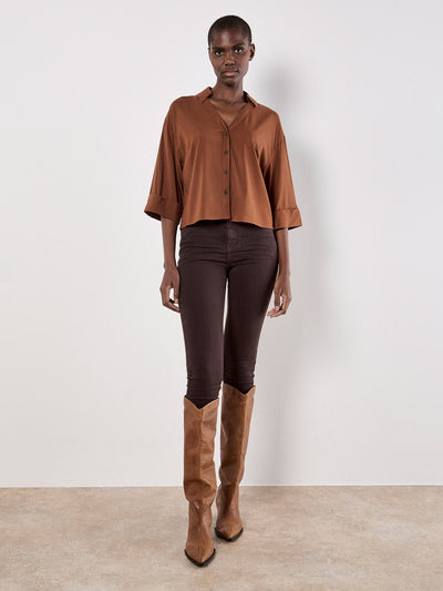 Open Collar Boxy Shirt BLOUSE Apricot Collections 