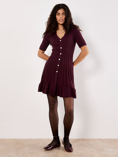 Ribbed Knit Fit And Flare Mini Dress DRESS Apricot Collections 
