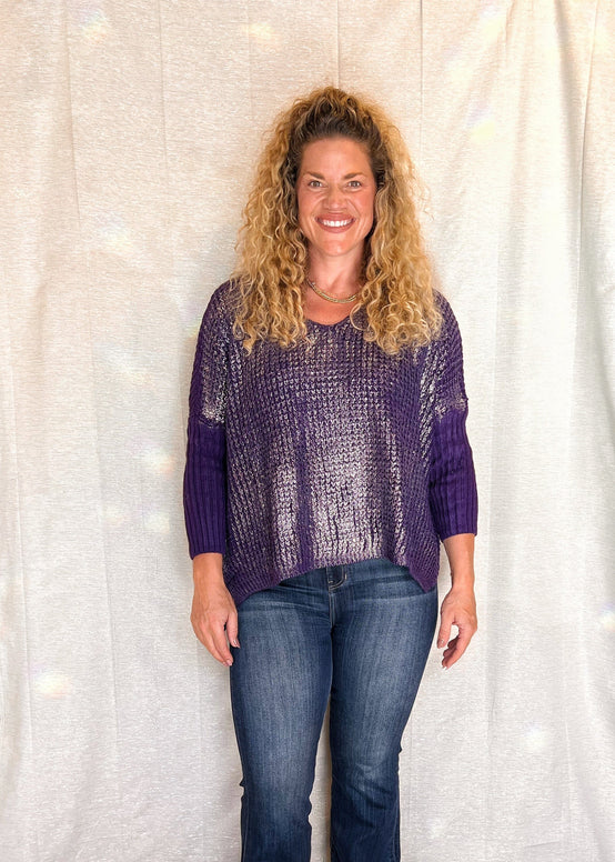 MNRK-AMETHYST METALLIC FRONT KNIT SWEATER JEMS Boutique Style 