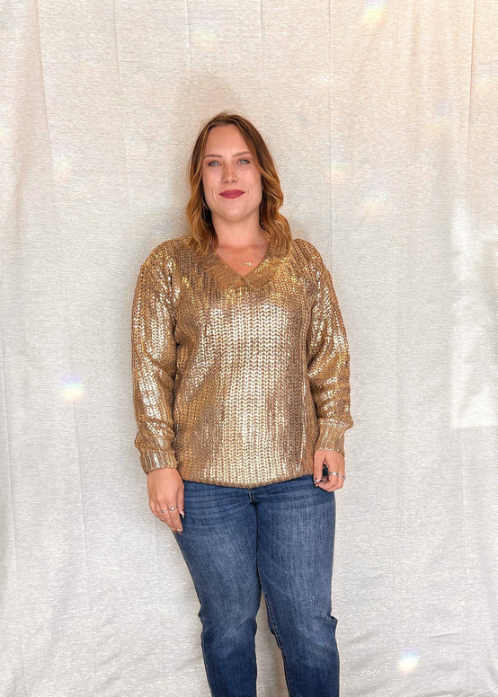 MNRK - Bronze Metallic Knit Sweater JEMS Boutique Style 