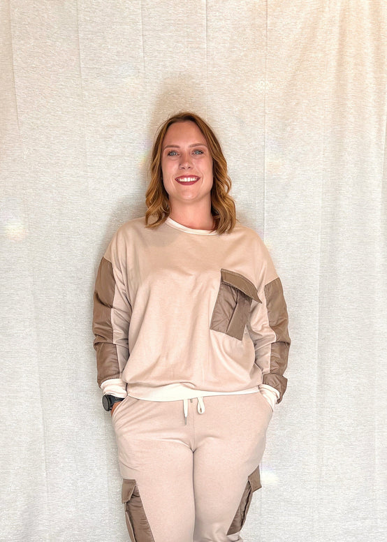 MNRK-BISQUE QUILTED DETAIL CREWNECK SWEATER JEMS Boutique Style 