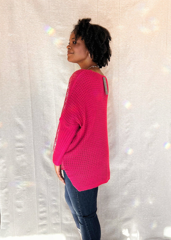MNRK-FUSHIA METALLIC FRONT KNIT SWEATER JEMS Boutique Style 