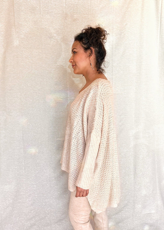 MNRK-BISQUE METALLIC FRONT KNIT SWEATER JEMS Boutique Style 