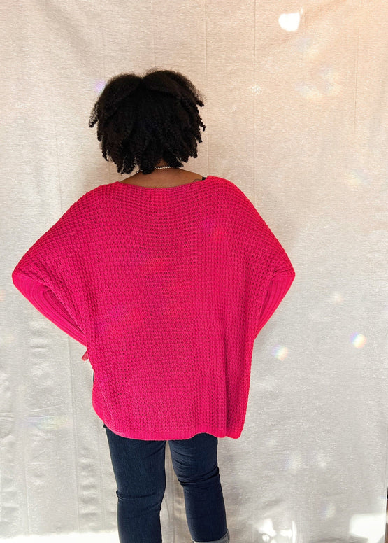 MNRK-FUSHIA METALLIC FRONT KNIT SWEATER JEMS Boutique Style 
