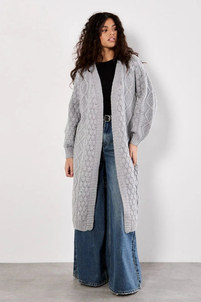Cable Knit Open Midi Cardigan Cardigan Apricot Collections 