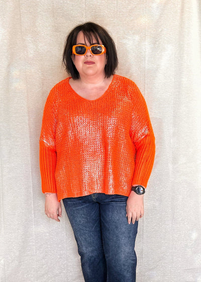 MNRK-TANGERINE METALLIC FRONT KNIT SWEATER JEMS Boutique Style 