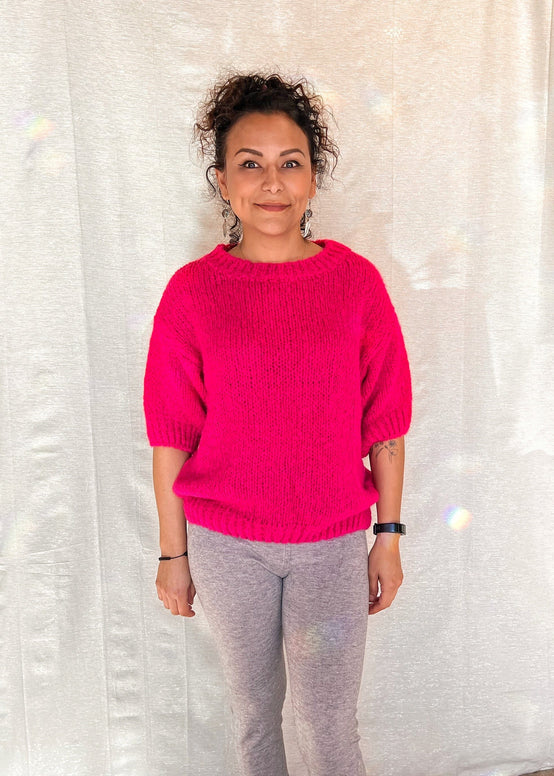 MNRK-FUSHIA SHORT SLEEVE KNIT SWEATER JEMS Boutique Style 