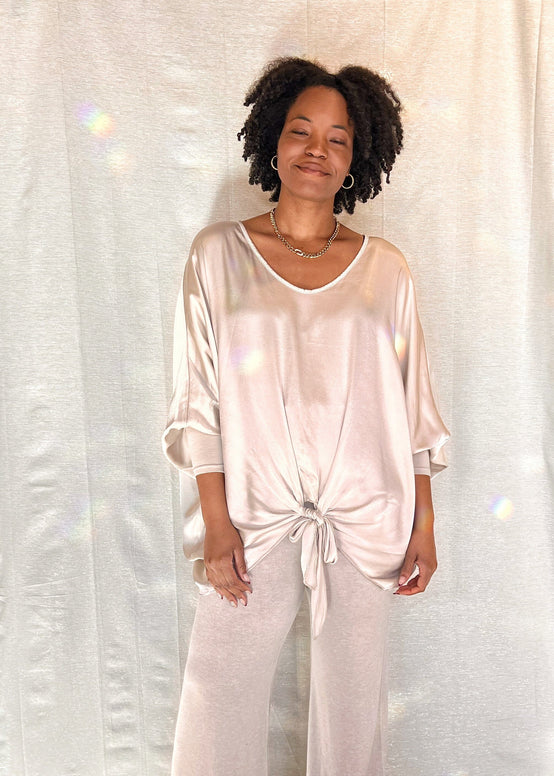 MNRK-BISQUE SATIN FRONT TIE TOP JEMS Boutique Style 