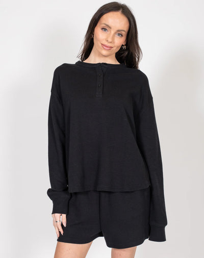 Brunette the Label - Waffle Knit Boxy Long Sleeve Henley Shirt BRUNETTE LABEL 