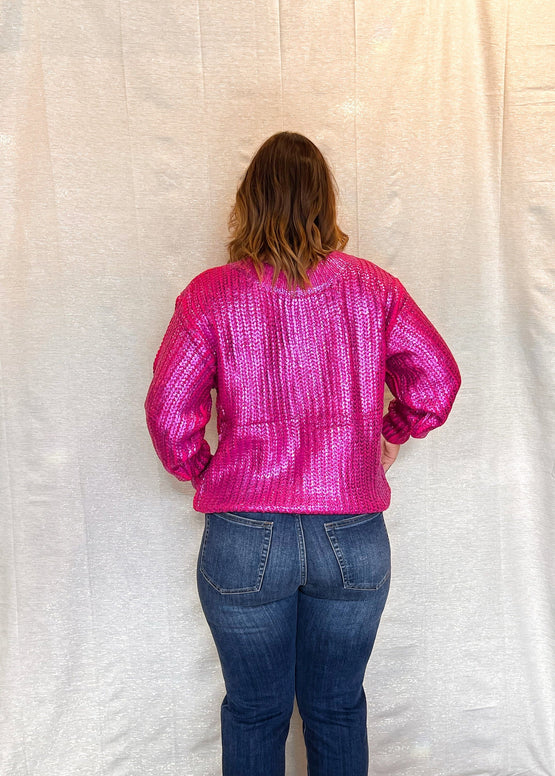 MNRK - Fushia Metallic Knit Sweater JEMS Boutique Style 