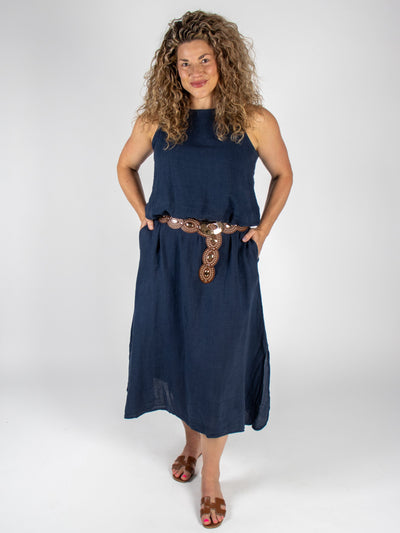 MNRK - Navy Linen Bubble Tank TOP MNRK 