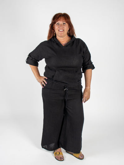 MNRK - BLACK LINEN HOODIE TOP MNRK 