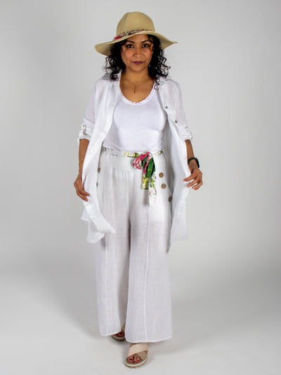 MNRK - White Long Linen Button Up Dress DRESS MNRK 