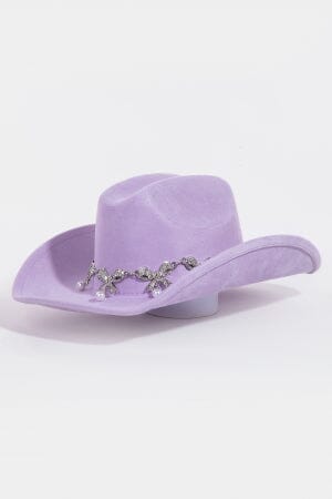 Pave Ribbon Bow And Pearl Charms Western Cowboy Hat Purple hat JEMS Boutique Style 