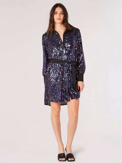 Sequin Contrast Shirt Dress Dress JEMS Boutique Style 