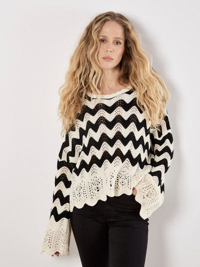 Scallop Border Knit Sweater Sweater Apricot Collections 