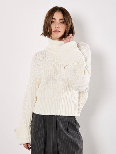 Chunky White Ribbed Turtleneck Sweater Apricot Collections 