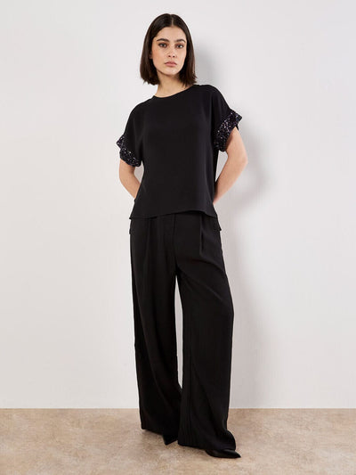 Sequin Trim Chiffon Layered T-Shirt SHIRT Apricot Collections 