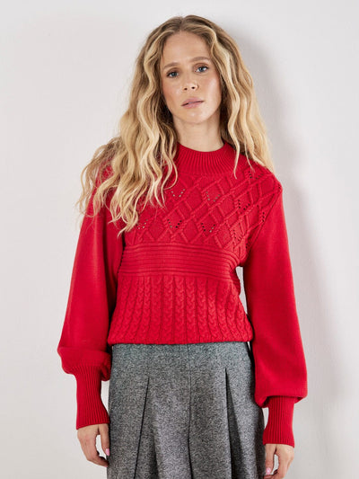 Red Cable Knit Sweater Sweater Apricot Collections 