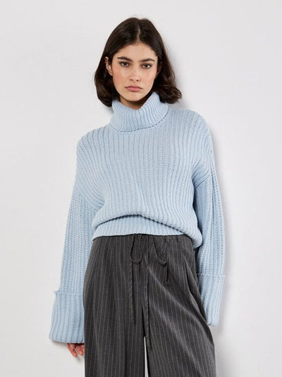 Chunky Blue Ribbed Turtleneck Sweater Apricot Collections 