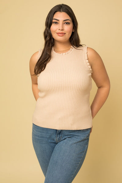 Ruffle Sleeveless Sweater Top - Sand Gilli Clothing 